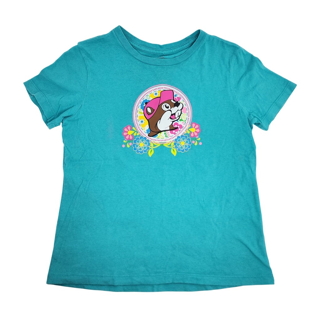 Buc-ee's Shirt Kids Youth‎ Small Floral Beaver Blue